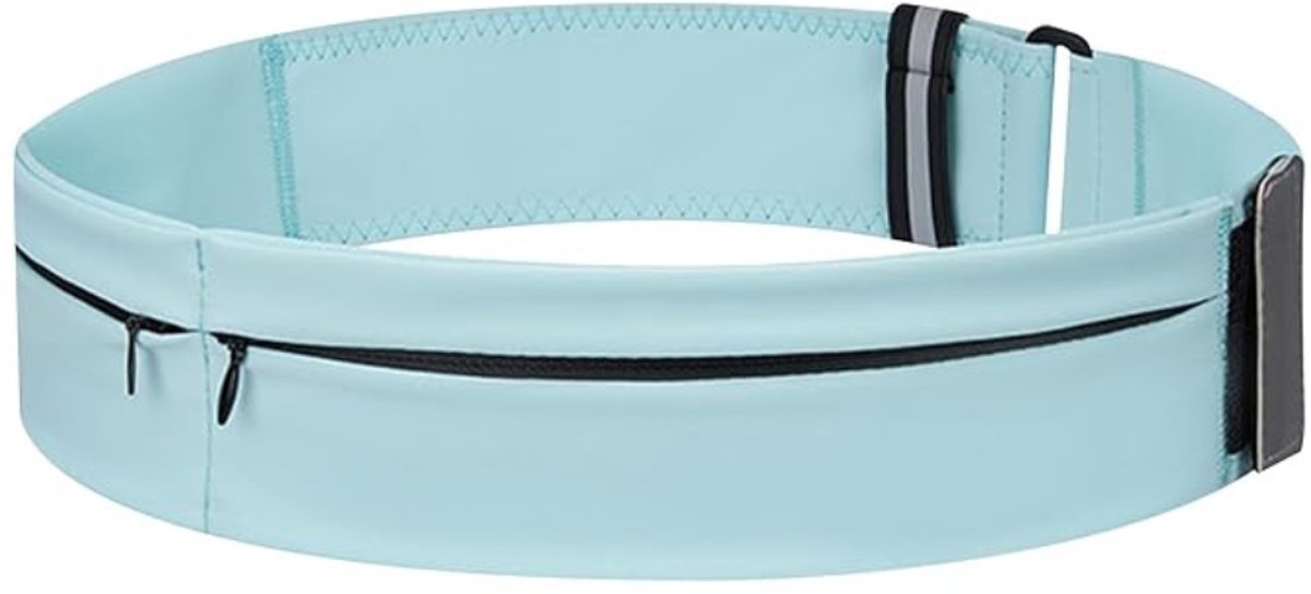Running belt - flipbelt - hardloopriem telefoon - Hardloop riem - Ruime Opbergvakken voor Smartphone, Drinkfles of Powerbank - Reflectie Strip - 80 tot 115 cm - lichtbluaw - van Imperatoris