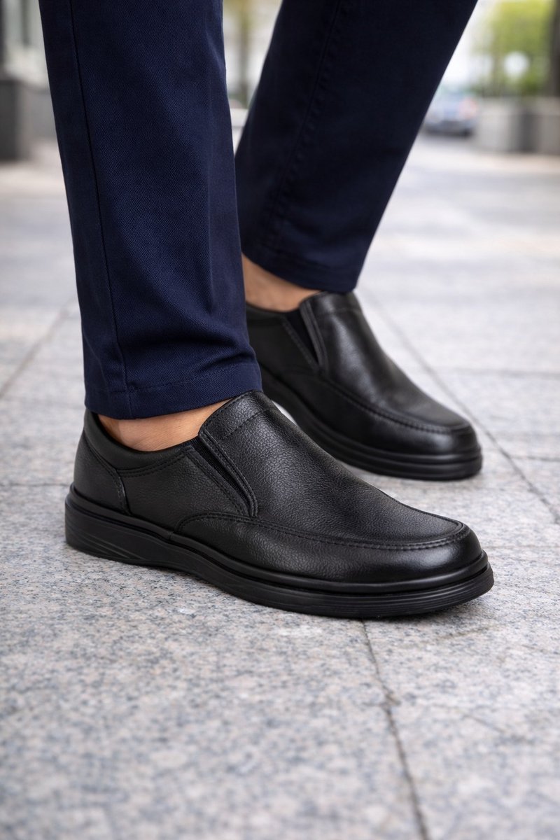 Heren Instapper Echt Leer – Comfort Schoenen – Nette Heren Schoenen – Klassieke Business Schoen- Heren Comfort schoenen 216- Zwart- Maat 41