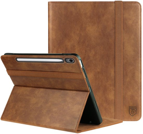 Samsung Galaxy Tab S10 FE Plus Hoes Rosso Element Bruin Kunstleer Book Case Met Elastische Band, Sleep/Wake, Penhouder, Verstelbare Standaard