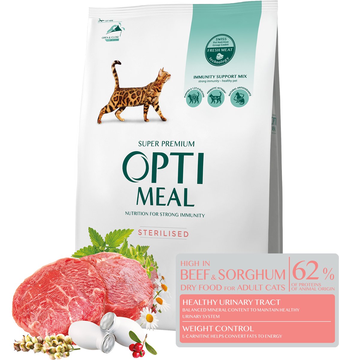 Optimeal gesteriliseerde katten droogvoer met hoog rundvleesgehalte en sorghum - 4 kg