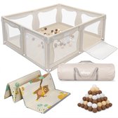 Elissio® - Grondbox Baby – Inclusief Dubbelzijdige Speelmat – Baby Speelbox met 50x Speelballen - Kinderbox - Playpen - 180x150 CM - Beige
