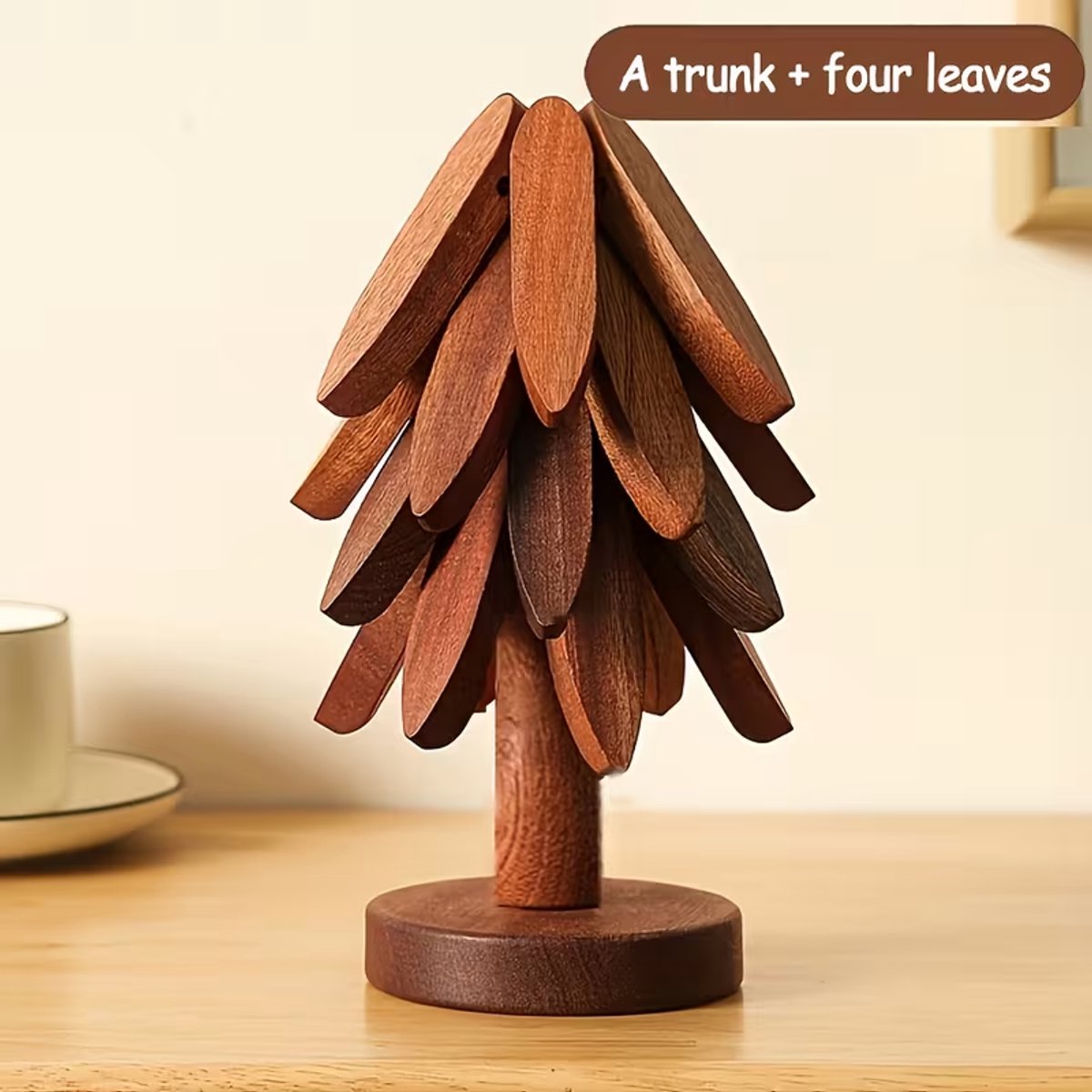 "Heat Insulation Tree", Solid Wood Heat Insulation Pad, High Temperature Resistant Table Mat, Solid Wood "Christmas Tree", Pot Mat Coaster Casserole Mat, Tree-Shaped Design Household Heat-Resistant Tableware Mat High-Quality Cup Ho