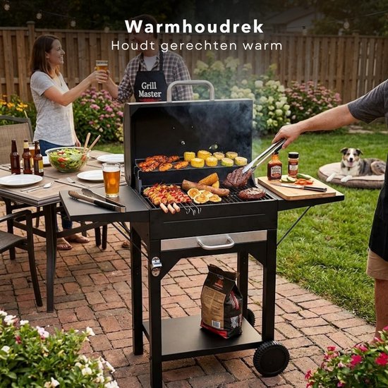 Cheqo® Houtskool Bbq - Barbecue Op Wielen - Houtskool Bbq Met Deksel - Bbq Trolley - Zwarte Houtskool Bbq - Houtskool Grill - Buiten Barbecue van Merkloos — afbeelding 3