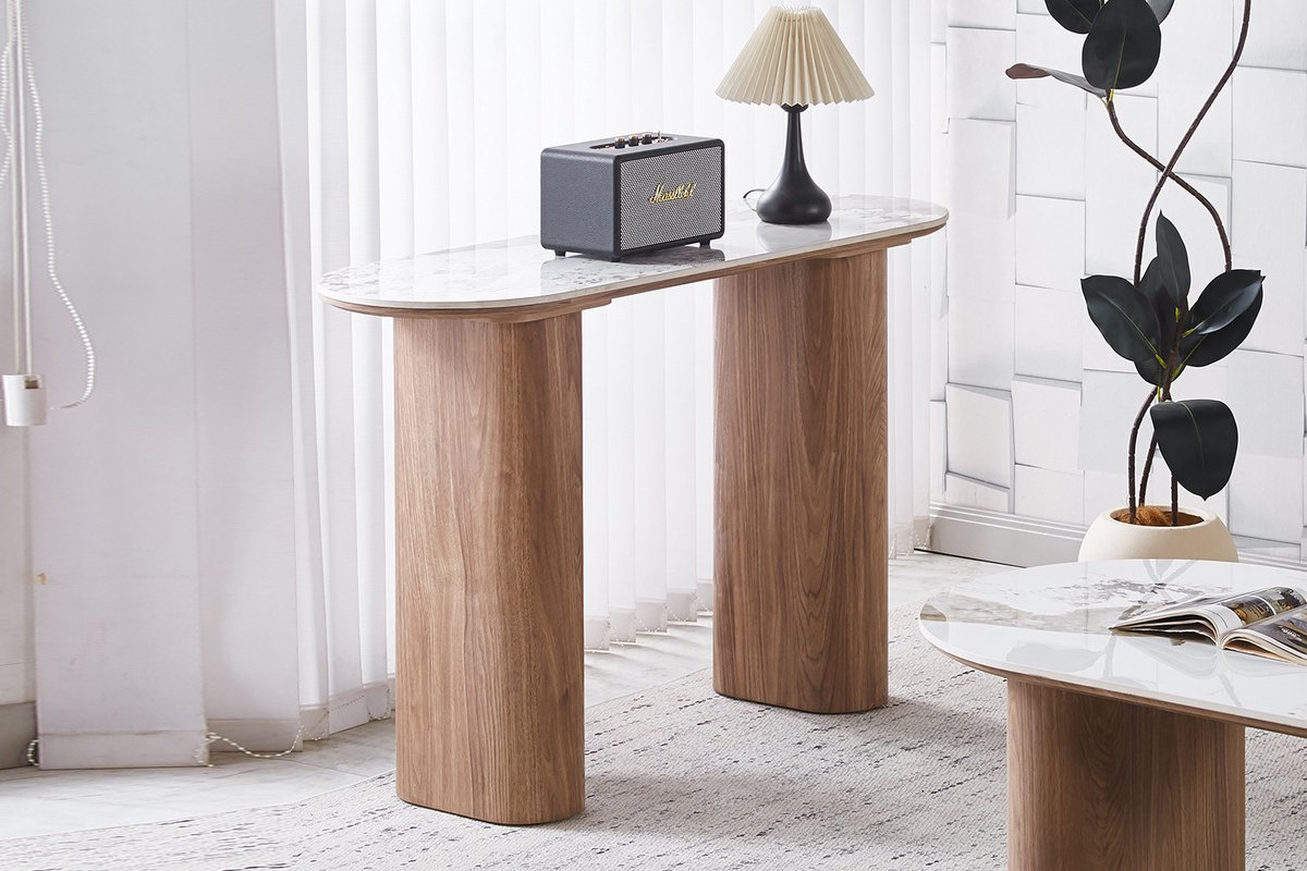 Consoletafel - Sidetable - Wandtafel 'Evora' in glanzend Steen Pandora goudbruin - H 76 x L 120x B 40 cm