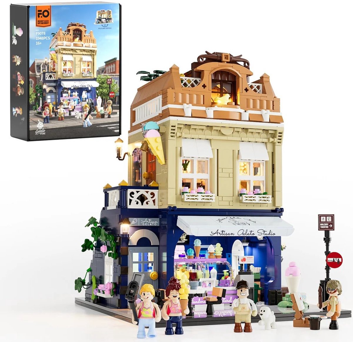 Lumibricks Gelato Store Miniatuur Huisjes Bouwpakket - 1948 Bouwstenen met LED Verlichting - Modelbouw - Miniatuur Bouwpakket Volwassenen - 4 Minifiguren - DIY Bouwset - Modelbouwpakketten Volwassenen