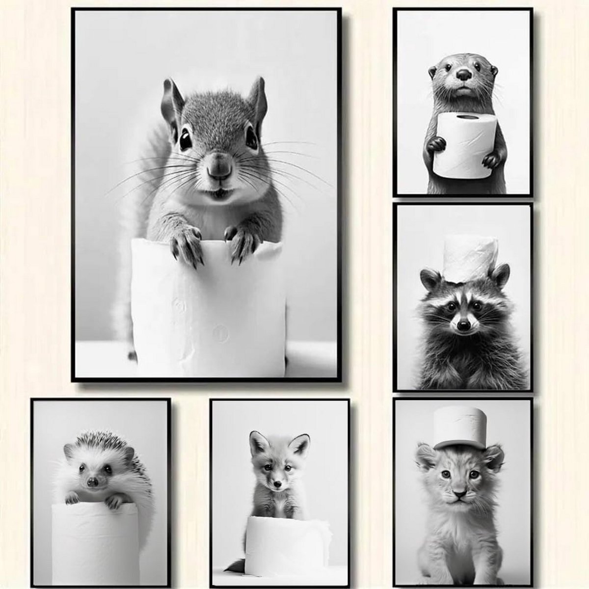 Muurposter Humor Dieren Zwart Wit Decoratie Voor Badkamer en Toilet