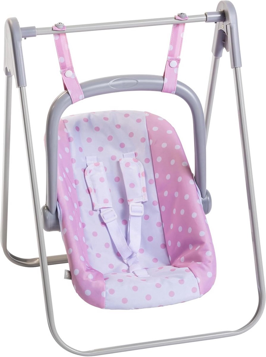 2-in-1 Hangmat en Stoel voor Poppen tot 45 cm - Roze en Wit, Draagbaar en Licht, Meerdere Posities, Geschikt voor Kinderen vanaf 3 Jaar