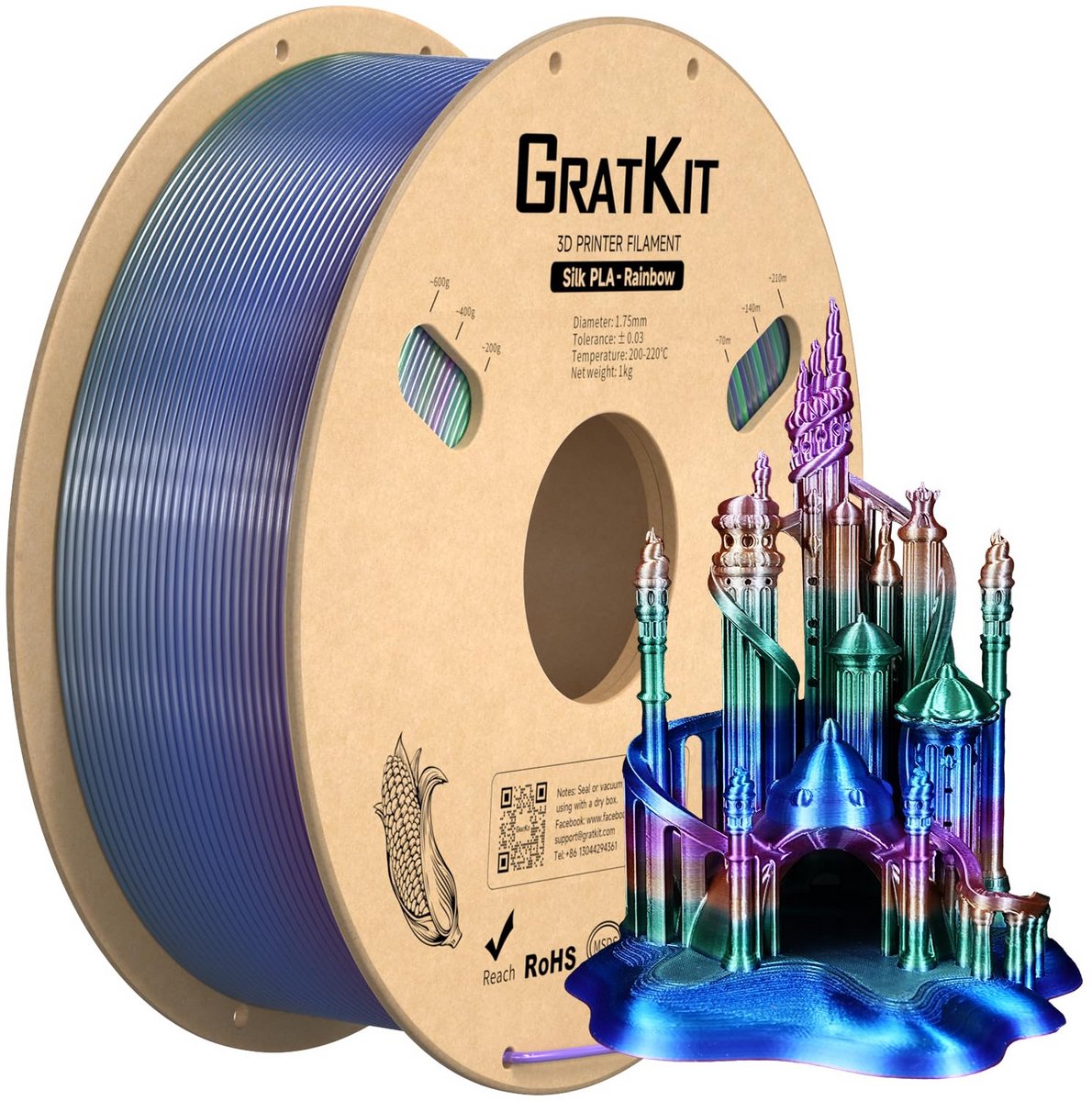 3D-printer filament 1.75mm Rainbow Silk PLA - Veelkleurig en Nauwkeurig