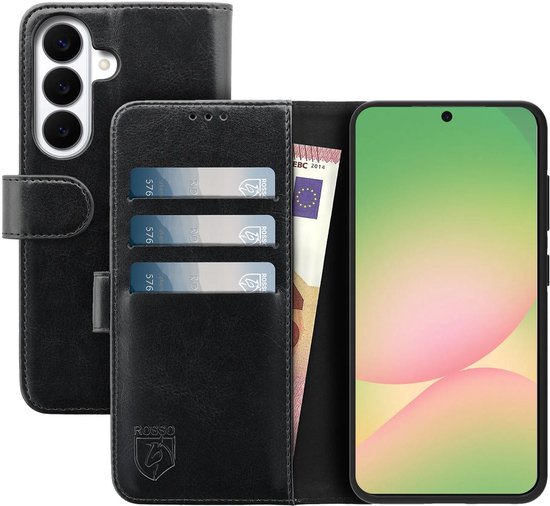 Rosso Element Geschikt voor Samsung Galaxy A56 | Wallet Book Case | Portemonnee Hoesje | 3 Pasjes | Magneetsluiting | Stand Functie | Zwart