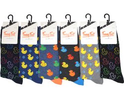 Funny Feet socks - Happy kousen - Duck - cadeau - grappige sokken - 6 paar - Maat 39/42- assortiment