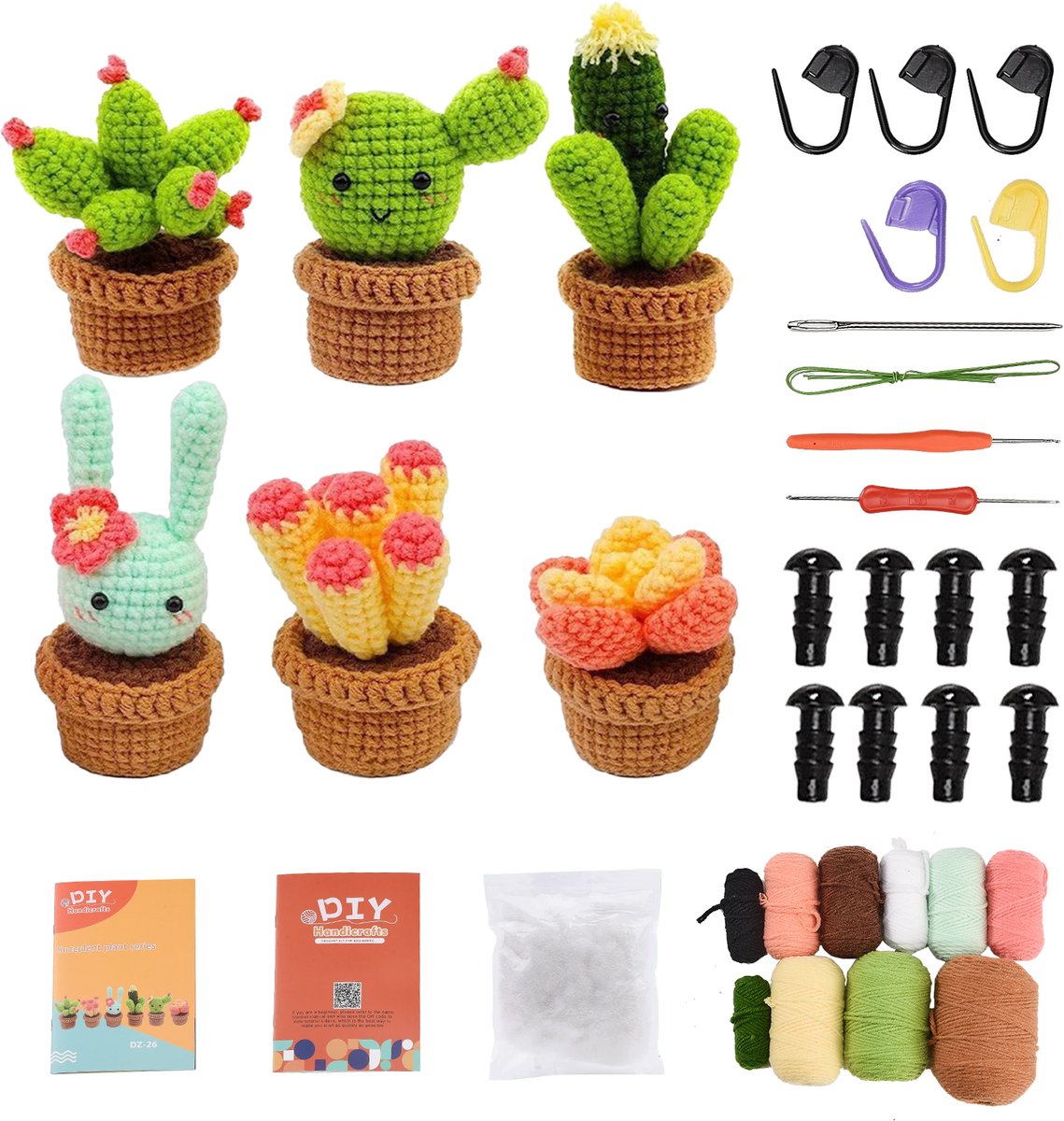 Haakpakket Cactussen set van 6 stuks – Compleet Haakpakket voor Volwassenen en Beginners, Haken Pakket, DIY Amigurumi, Decoratie en Cadeau