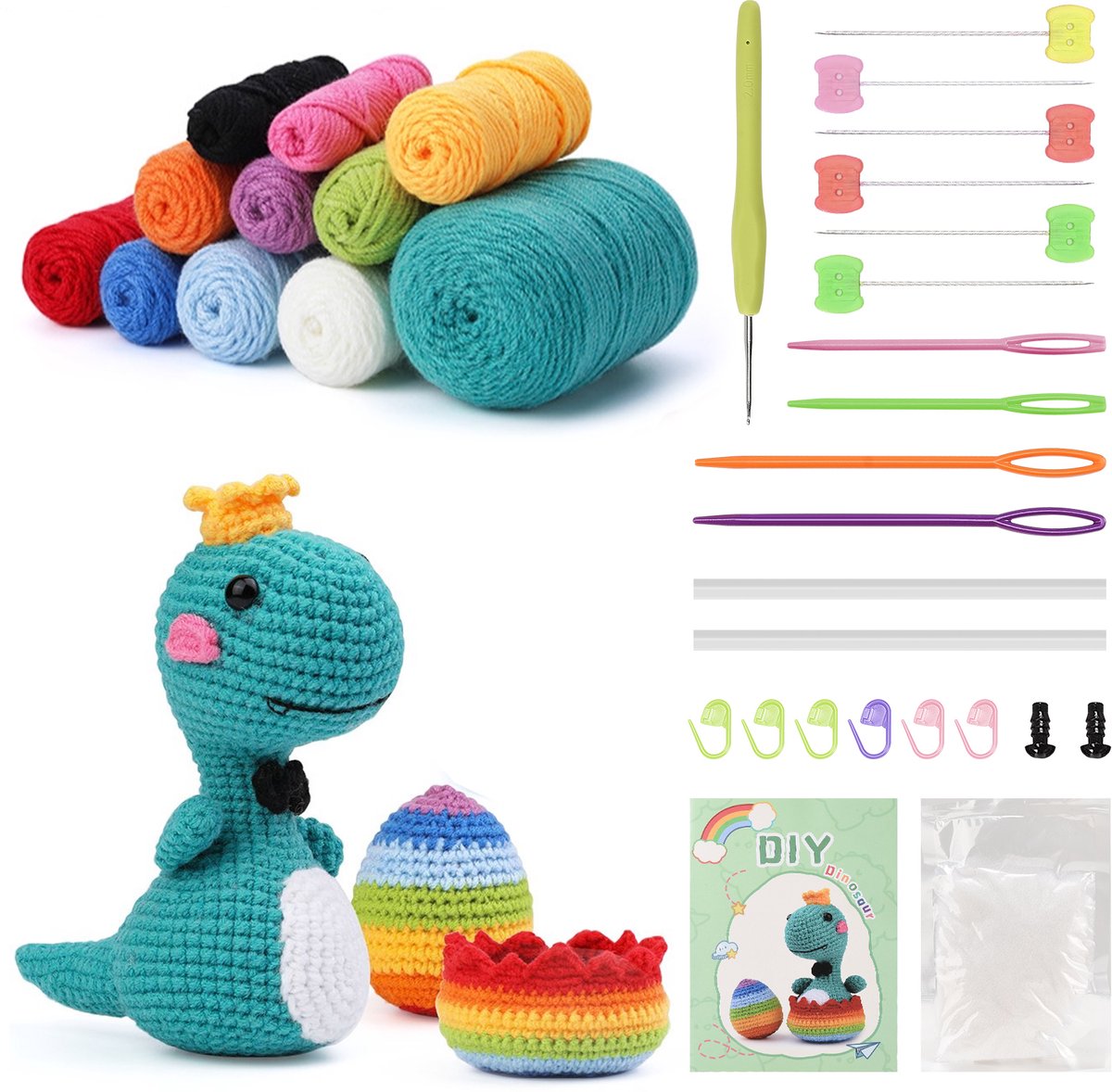 Haakpakket Dinosaurus + Dinosaurus ei – Compleet Haakpakket voor Volwassenen en Beginners, Haken Pakket, DIY Amigurumi, Decoratie en Cadeau