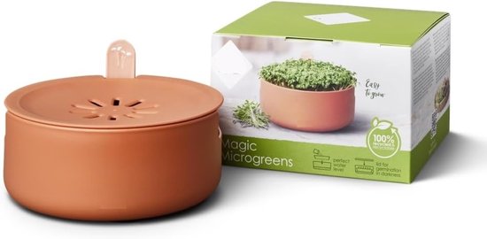 Famanu – Bloempot voor kiemgroenten - Ø 16,8 x H 7,1 cm - Toffee Terra - duurzaam materiaal - ideaal voor het kweken van kruiden en kleine planten binnen