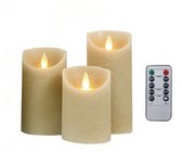 Foryouliving - LED kaarsen met bewegende vlam 3x - Taupe - Afstandsbediening - Stompkaars rustiek wax - LED kaars batterij - Timer - 7.5 x 10 12.5 15 cm