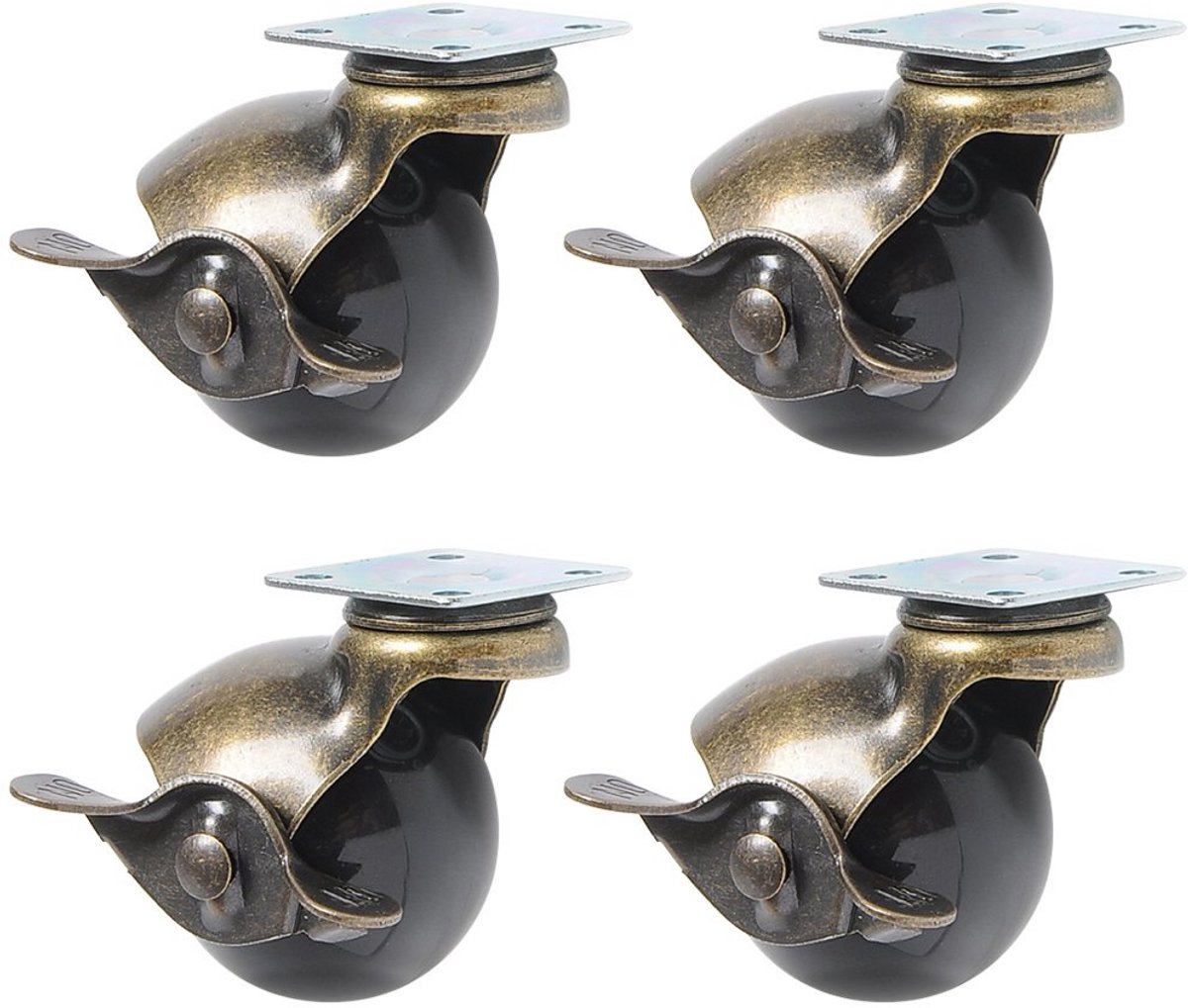 Set van 4 Draaibare Zwenkwielen met Rem, 360 Graden Roterend, Meubels Caster 1,5 Inch