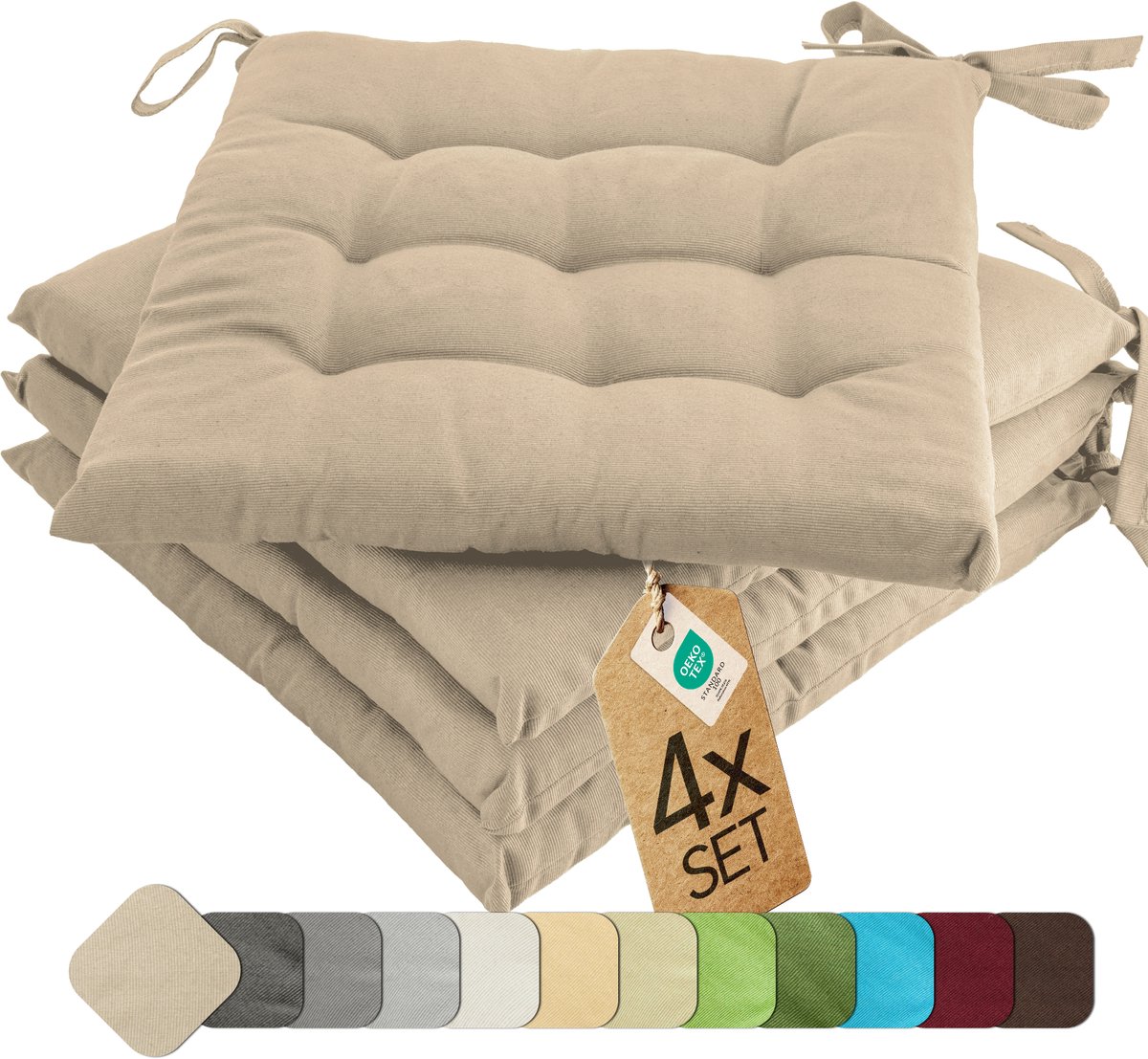 etérea Basic Zitkussen Stoelkussen - Seat Cushion 4 Stuk - 40x40 cm - Taupe