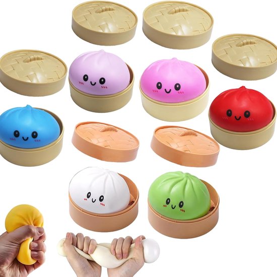 Giant Squishy Dumpling Squishy - 6 Pièces - Fidget Squishy - Jouet à presser anti-stress - Chignon avec cuiseur vapeur - Boulettes douces et lentes pour réduire l'anxiété - Jouet de décompression sensoriel Fidget - Rose/Violet/Blanc/Vert/Rouge/Bleu