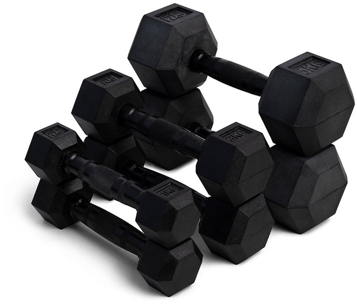 Gym Masters Hexa Dumbbell Set 1-3-5 kg Voordeelset – Premium Hexagon Dumbbells – Fitness Gewichten – Zwart – 6 Dumbbells – 18 kg