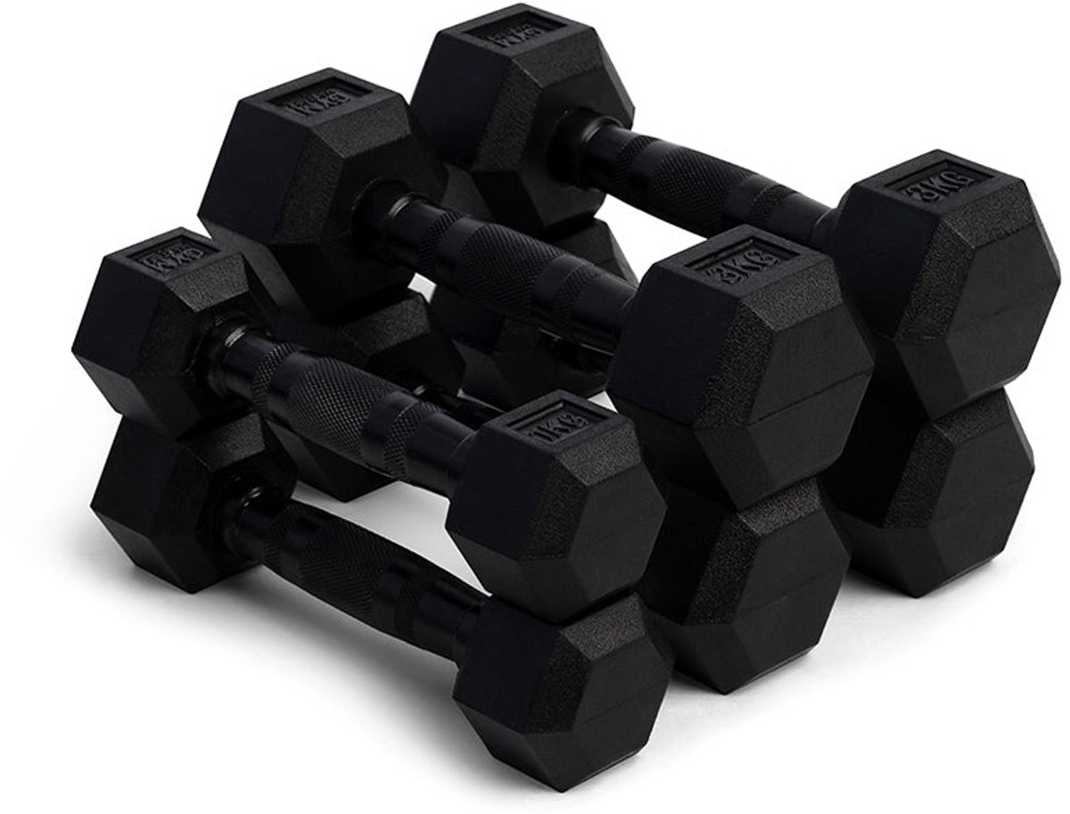 Gym Masters Hexa Dumbbell Set 1-2-3 kg Voordeelset – Premium Hexagon Dumbbells – Fitness Gewichten – Zwart – 6 Dumbbells – 12 kg