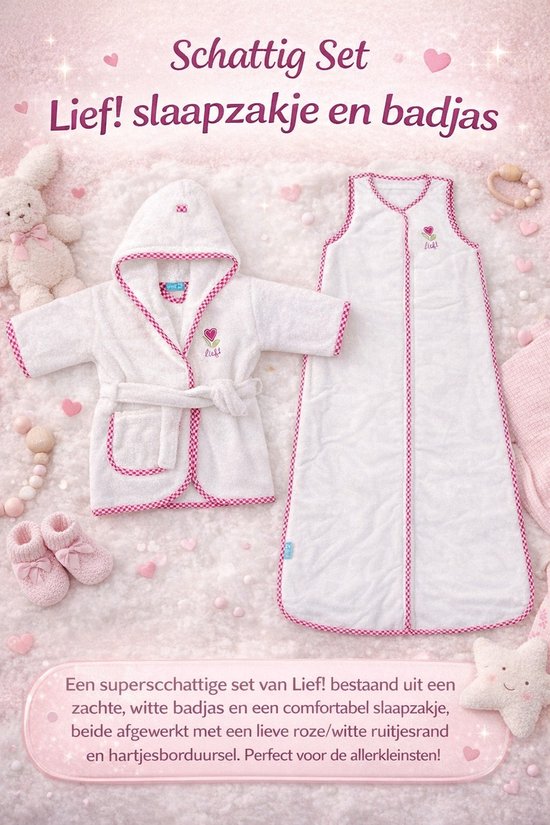 cadeau de naissance - Lief! Ensemble Bébé – Robe de chambre & Gigoteuse – pour filles – 1-2 ans – Blanc Doux avec Détails Roses
