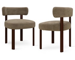 COLAMY Houten eetkamerstoelen - set van 2 - stoffen stoelen voor de eetkamer - open gebogen rugleuning - dik zitkussen - gestoffeerde keukenstoel - antislipzolen - bruin