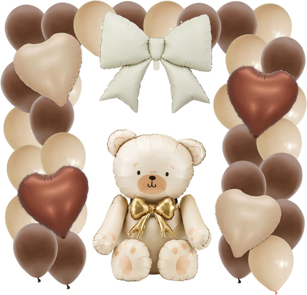 Babyshower ballonset-beige folieballon beer en strik – 26 Stuks – Baby Verjaardag versiering-1e verjaardag