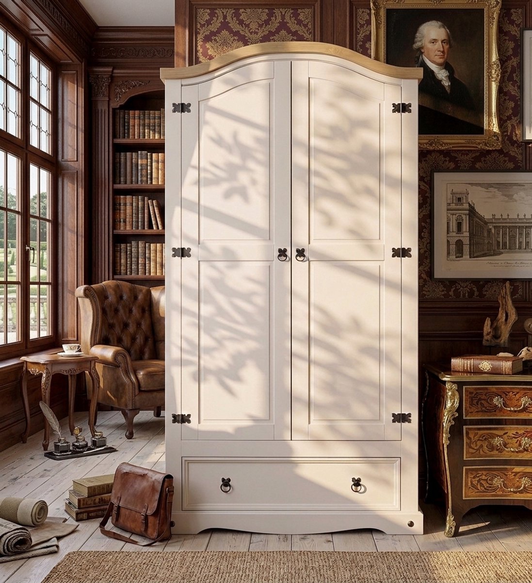 Moderne Massief Grenen Kledingkast met Lade en Planken – Wit/Naturel – Ruime Opbergkast voor Kleding en Huishoudtextiel – Novihome