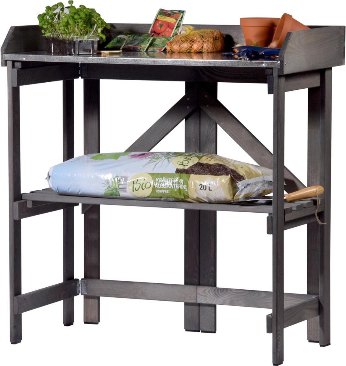 VH Supplies® Tuinwerktafel - Buitenwerkbank - Tuinwerkbank - 85 x 44 x 89 cm - Antraciet
