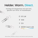 G4 halogeenlamp, 101 lumen, 10W, 12V, 3000K warm wit.