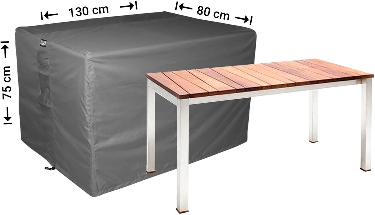 Raffles Covers Beschermhoes tuintafel - 130 x 80 H: 75 cm - D-RT130 - Waterdicht - Ademend - UV-bestendig - Elastisch rijgkoord - Beschermhoes tuinmeubelen