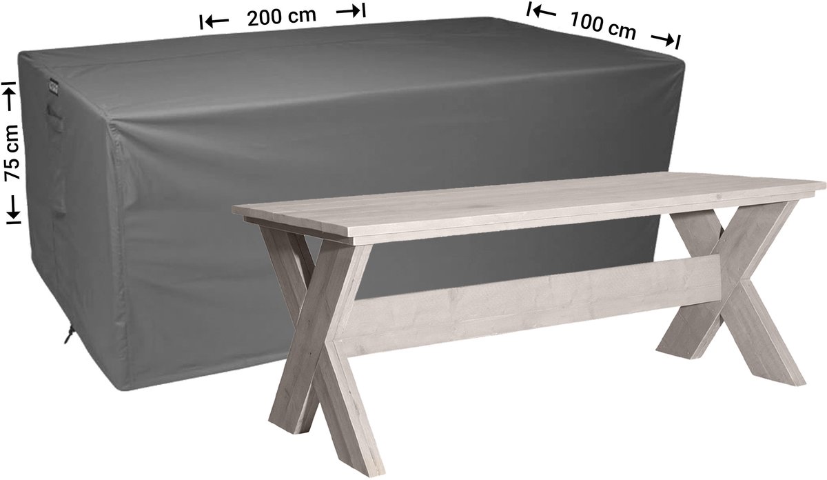 Raffles Covers Beschermhoes tuintafel - 200 x 100 H: 75 cm - D-RT200 - Waterdicht - Ademend - UV-bestendig - Elastisch rijgkoord - Beschermhoes tuinmeubelen Antraciet