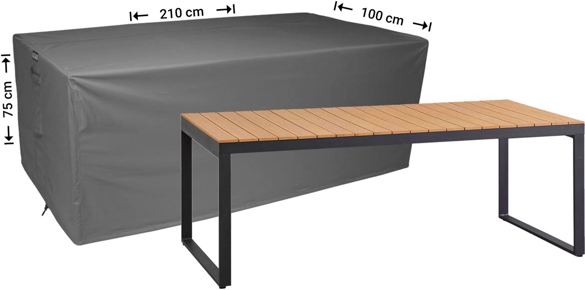 Raffles Covers Beschermhoes tuintafel - 210 x 100 H: 75 cm - D-RT210 - Waterdicht - Ademend - UV-bestendig - Elastisch rijgkoord - Beschermhoes tuinmeubelen Antraciet