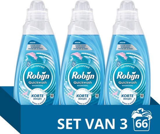 Robijn Quickwash Vloeibaar Wasmiddel - Puur & Zacht - 3 flessen- 66 wasbeurten - voordeel verpakking