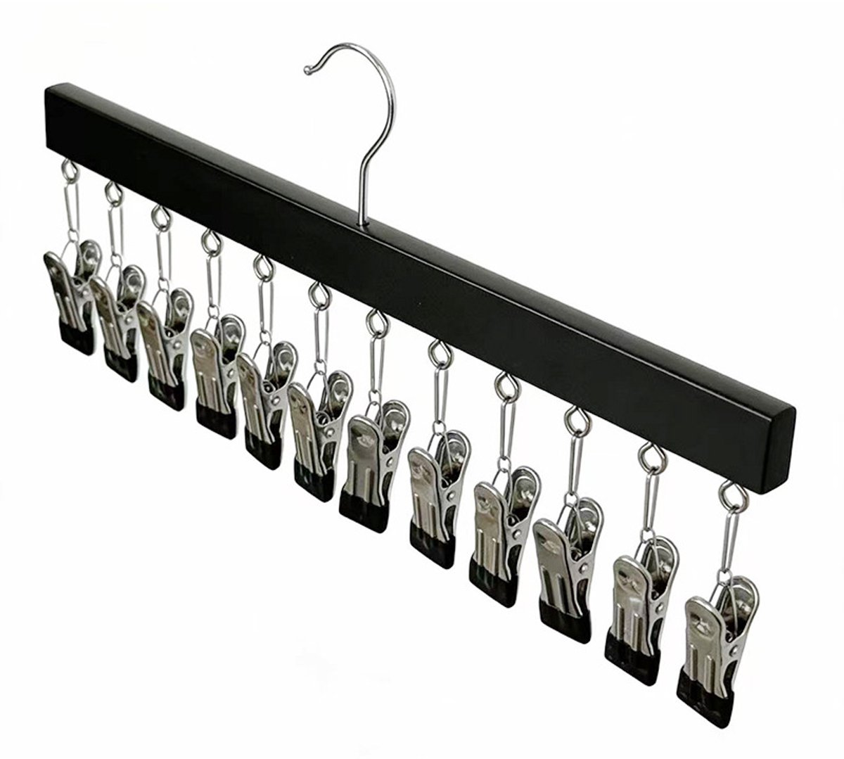 Kledingrek voor leggings, broekenrek met clips,Zwarte opbergruimte12map