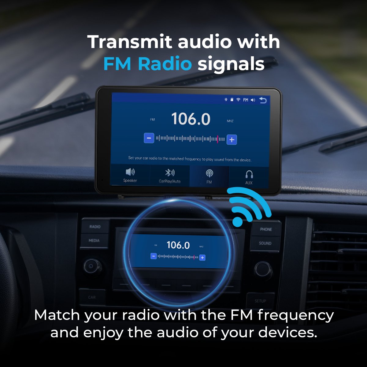 7 inch AutoSky draadloos CarPlay Android Auto scherm met achteruitrijcamera, FM, Bluetooth, universeel dashboard - Afbeelding 3