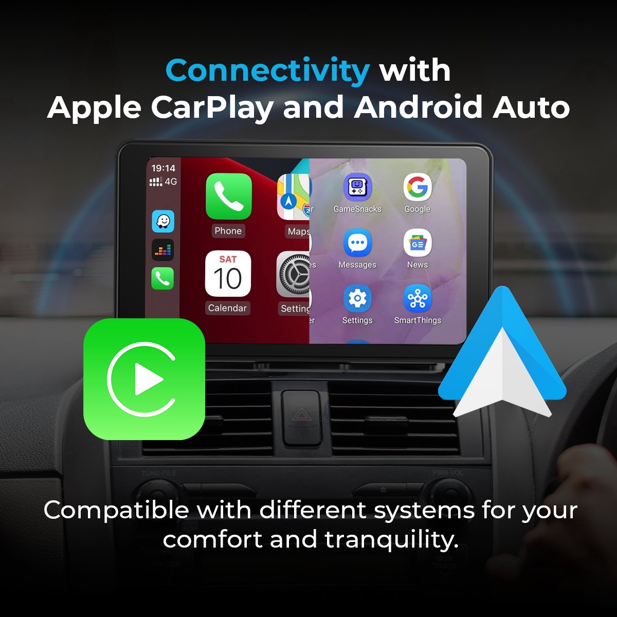 7 inch AutoSky draadloos CarPlay Android Auto scherm met achteruitrijcamera, FM, Bluetooth, universeel dashboard - Afbeelding 4