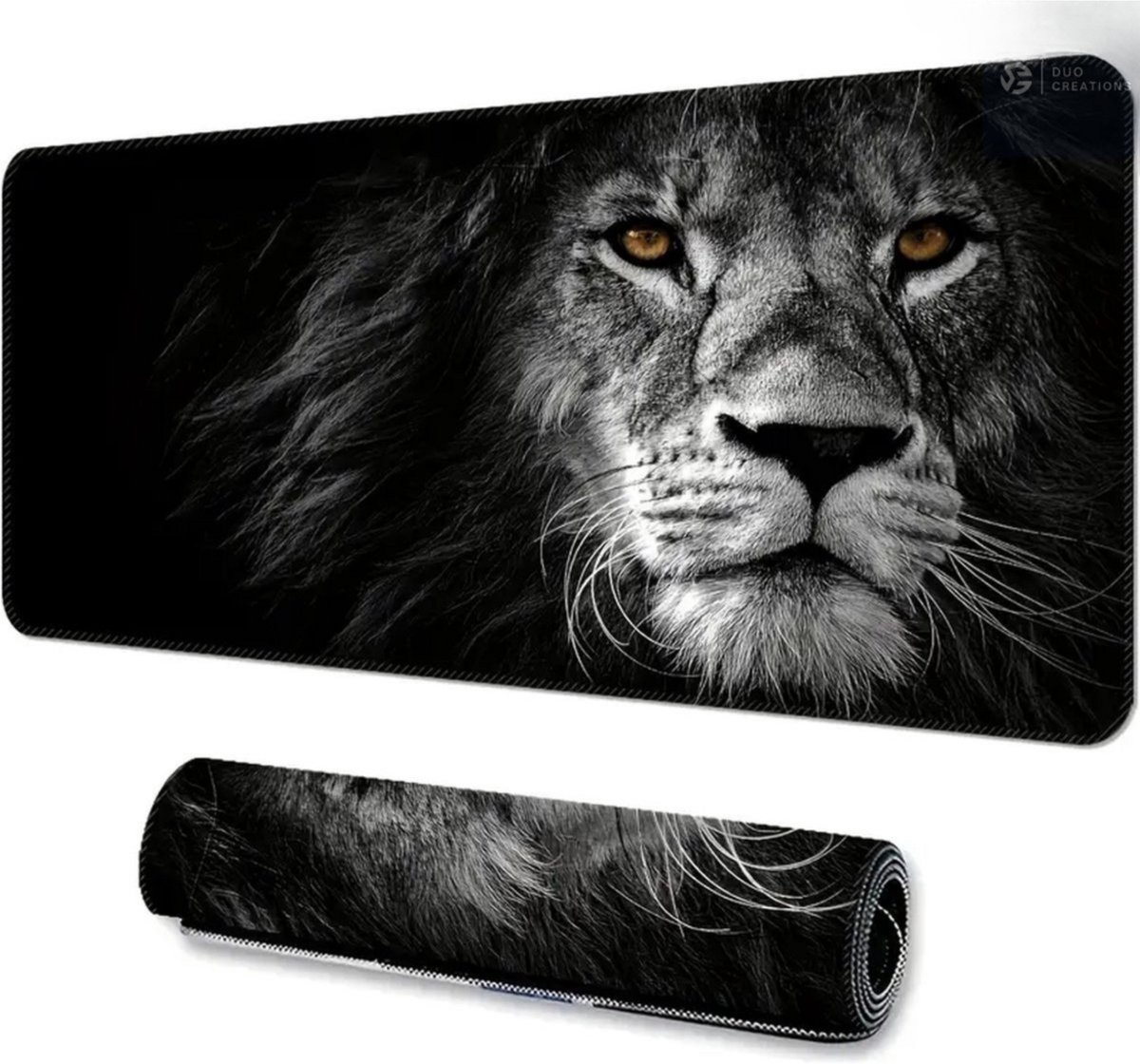 XXL Gaming-Muismat met Genaaide Randen, Topografische Kaarten, Antislip Onderkant, 90 x 40 cm, Leeuw, Zwart