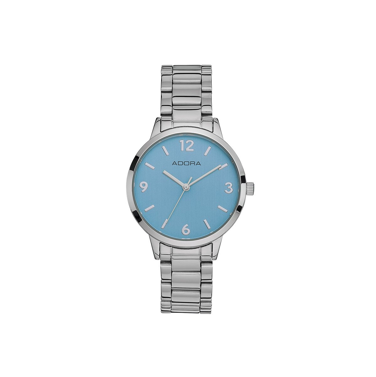 Adora Trends Dames Horloge - Edelstaal Schakelband - Lichtblauw - Ø 32 mm - Zilverkleurig - 3 ATM