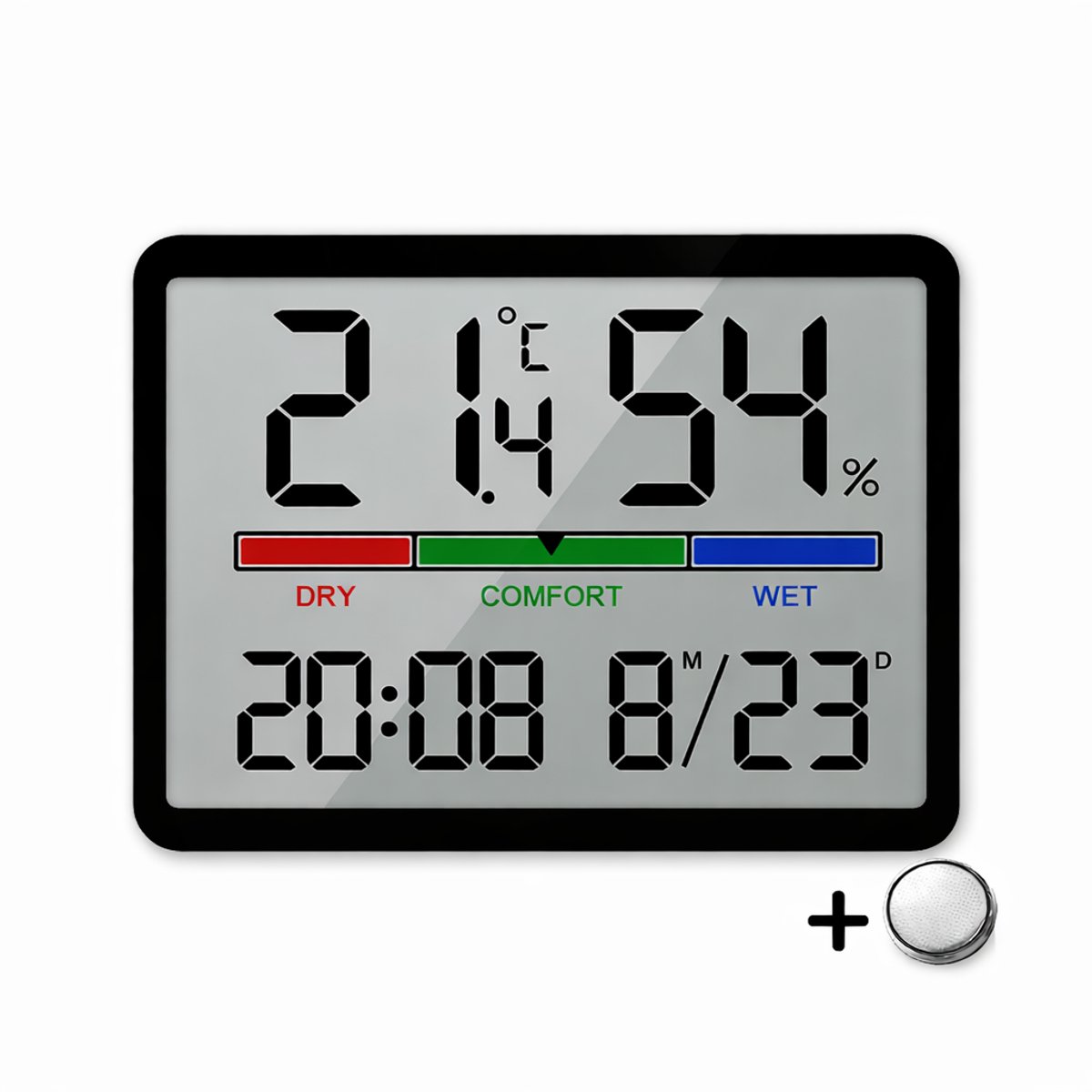 Jumalu Hygrometer – Indoor Thermometer – Digitale Temperatuur en Vochtigheidsmeter met Klok – Kamer Thermometer voor Huis, Kantoor en Babykamer – Zwart
