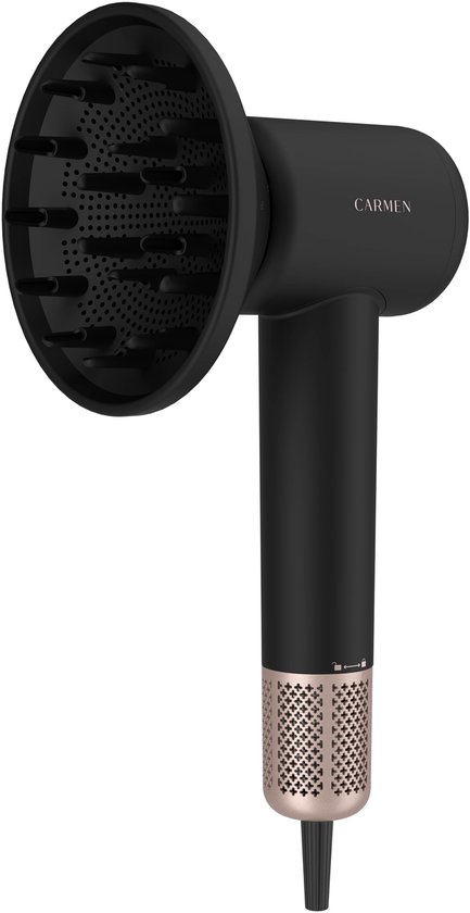 Carmen CHD1630B - Föhn met Diffuser voor Krullen - Haardroger - 3 Warmtestanden - Warm/Koud - Zwart