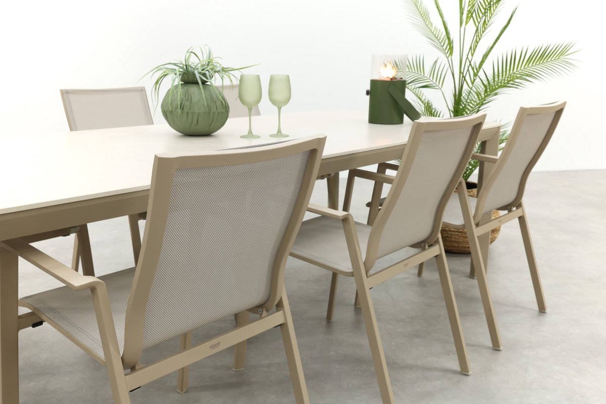 Atmos/Hartman Kyra aluminium tuinset voor 6 personen 240x100 cm. - Latte – foto 7