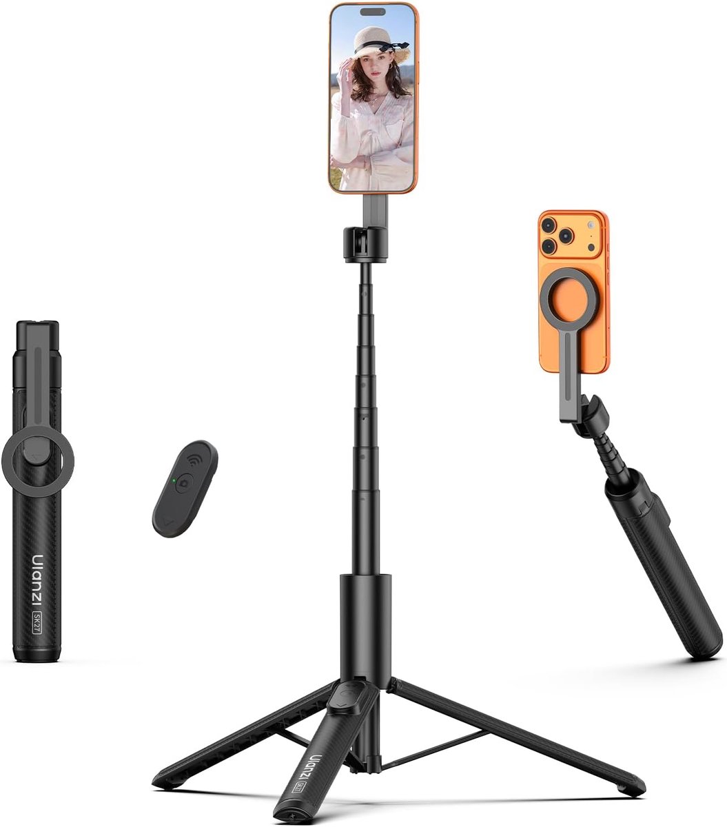 Magnetisch Telefoonstatief 165 cm – Selfie Stick met Bluetooth Afstandsbediening – Opvouwbaar Smartphone Statief – Alles-in-één Tripod voor Foto & Video