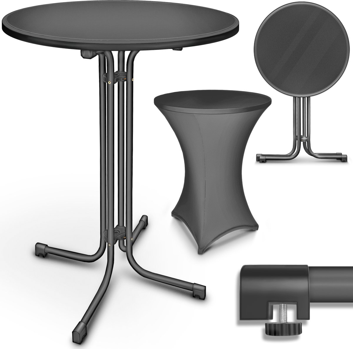 tillvex® Gastro statafel, inklapbaar, diameter 80 cm, met hoes, bistrotafel, klaar gemonteerd, klaptafel, rond, weerbestendige partytafel, tuintafel, binnen en buiten