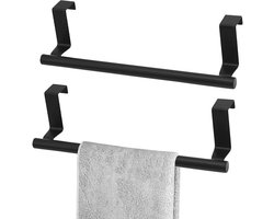 2 stuks Keuken Handdoekstang 36cm - Zonder Boren - RVS - Theedoekhouder Deur Hangend - Handdoekstang - handdoekrek keukenkast - Keuken en Badkamer - Zwart