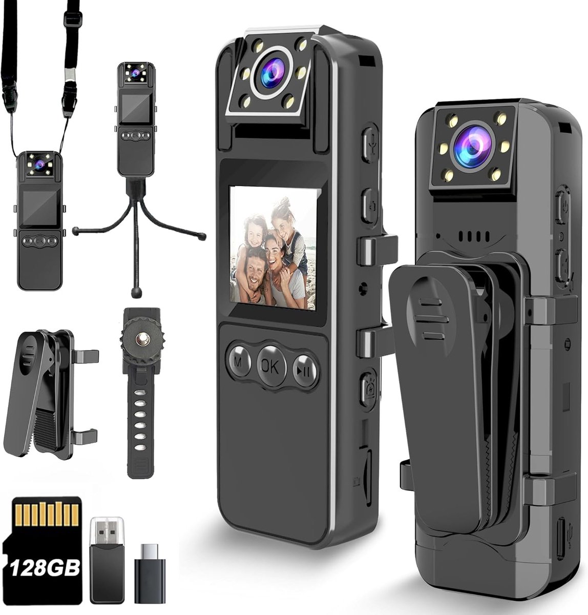 1080P Body Cam – 128GB – 180° Draaibare Lens – 6Uur Accu & Nachtzicht – Voor Beveiliging & Dagelijks Gebruik