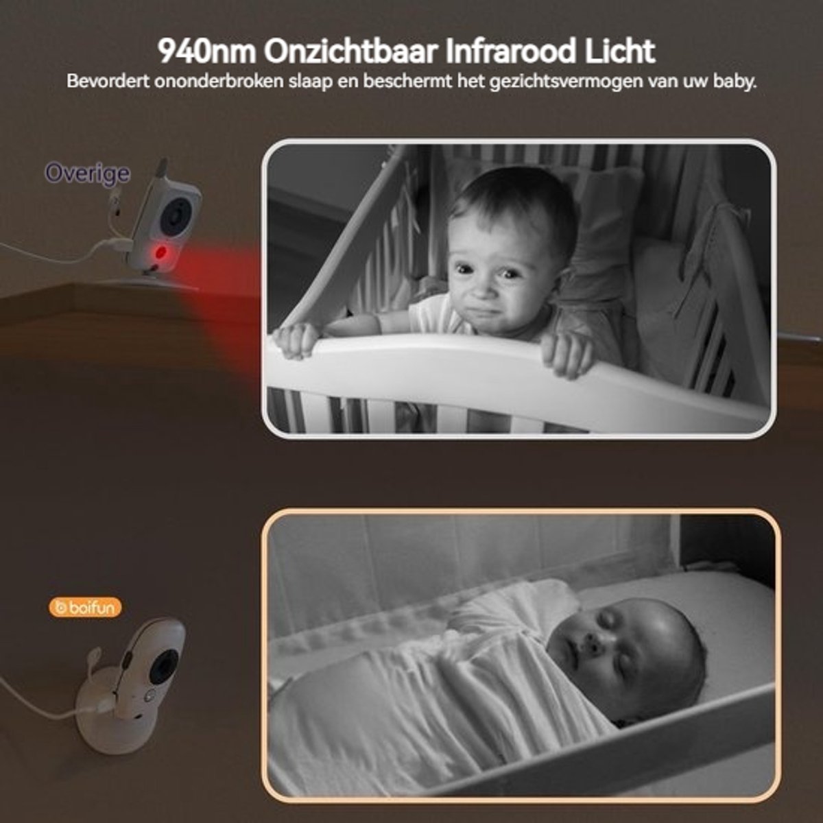 BOIFUN VB616 Babyfoon - Babyfoon met 2 Camera - Groot 4 Inch HD Baby Monitor - Video & Audio - met Slimme Functies - Baby Camera - Inclusief Flexibele Houders – foto 4
