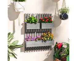 REDOM Verticale Tuin Muurrek (60x80 cm) - Houten Balkonrek / Kruidenrek met Trellis & 3 Bloembakken - Grijs