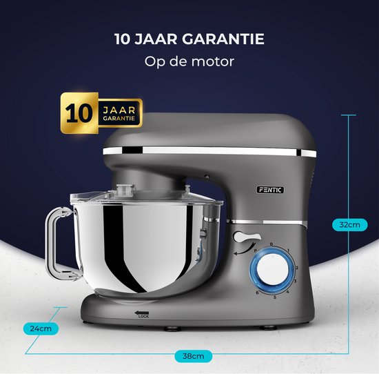 Fentic Keukenmachine - 2000W - Keukenrobot - Foodprocessor - 6,2L Mengkom - Incl. Beschermhoes en extra Accessoires - Antraciet van Fentic — afbeelding 4