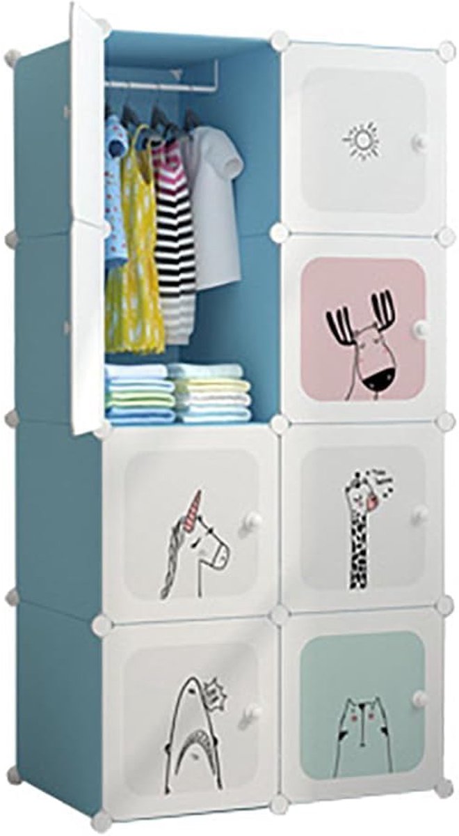 Modulaire Kinderkast - Kledingkast Organizer - DIY Opbergsysteem met Cubes - Slaapkamer & Gang - Blauw - 75 x 47 x 147