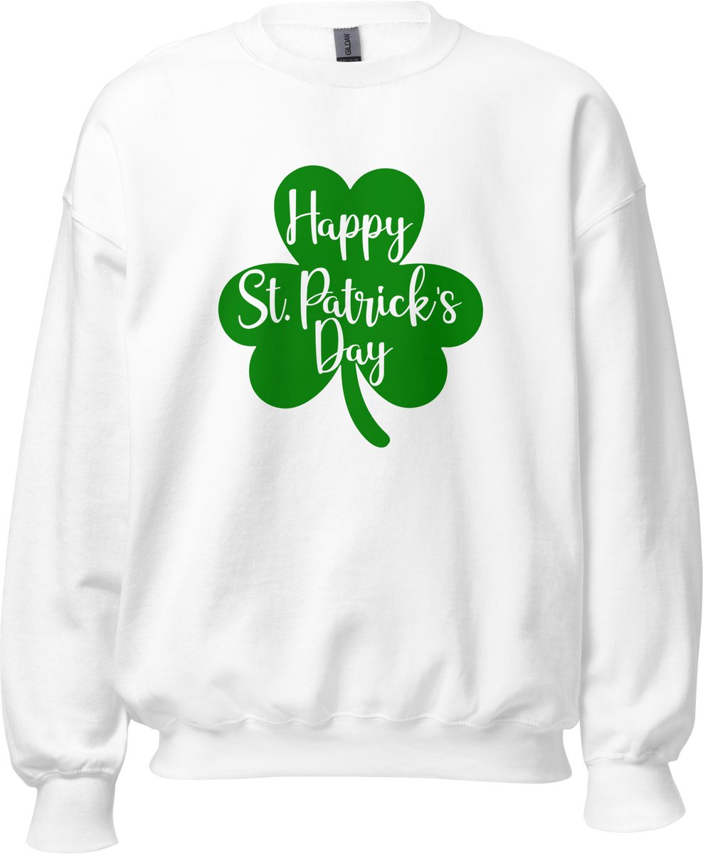 Awdis St. Patrick’s Day Trui Unisex – Groene Klaver / Shamrock – Lucky Clover Sweater – St Patricks Day Kleding Wit